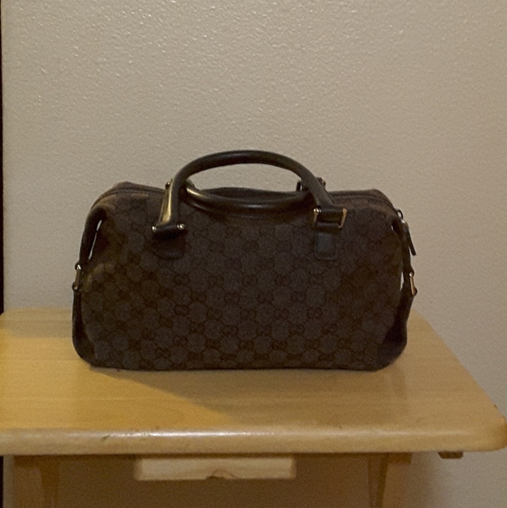 GUCCI MINI BOSTON BAG, CANVAS  BROWN AND BLACK BAG